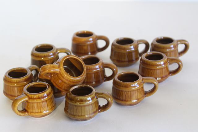 photo of vintage shot glasses, little pottery beer barrel mugs set of 12 miniature steins #2