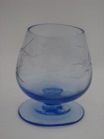 photo of vintage shot glasses set, tiny colored glass brandy snifters, orig labels #2