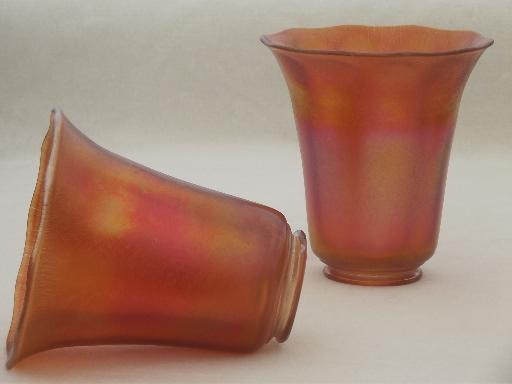 photo of vintage signed Nuart  iridescent glass shades for antique arts & crafts lamp #1