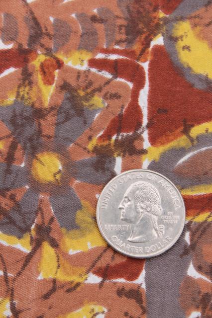 photo of vintage silk fabric w/ batik style print in brown & saffron yellow gold #3