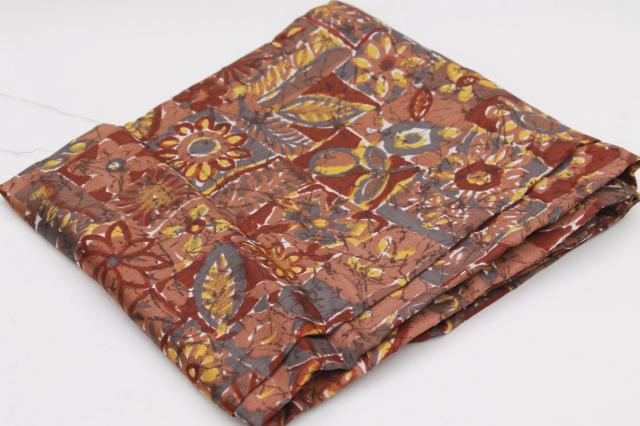 photo of vintage silk fabric w/ batik style print in brown & saffron yellow gold #4