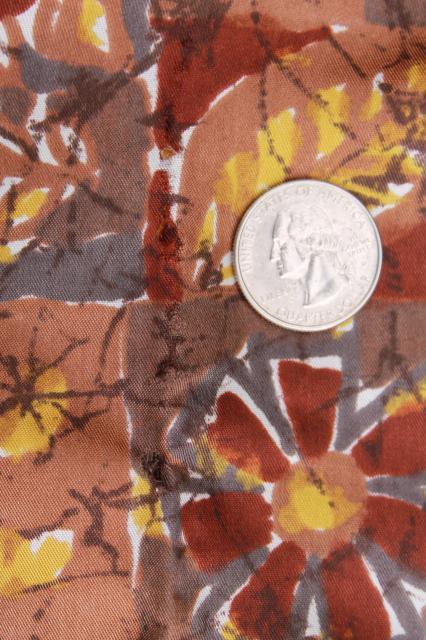 photo of vintage silk fabric w/ batik style print in brown & saffron yellow gold #5