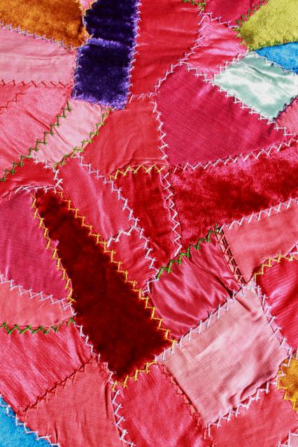 photo of vintage silk satin & velvet crazy quilt embroidery pillow tops, jewel colors bohemian gypsy style! #5