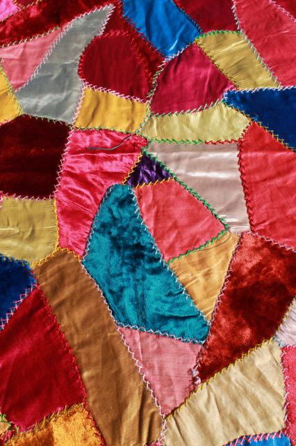photo of vintage silk satin & velvet crazy quilt embroidery pillow tops, jewel colors bohemian gypsy style! #11