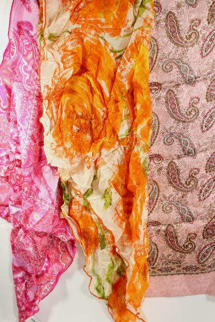 vintage silk scarf lot, 80+ pure silk scarves in all colors
