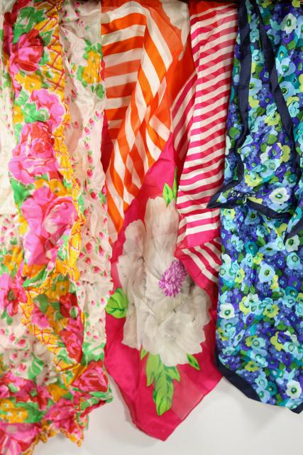 photo of vintage silk scarf lot, 80+ pure silk scarves in all colors to wear or upcycle fabric #10