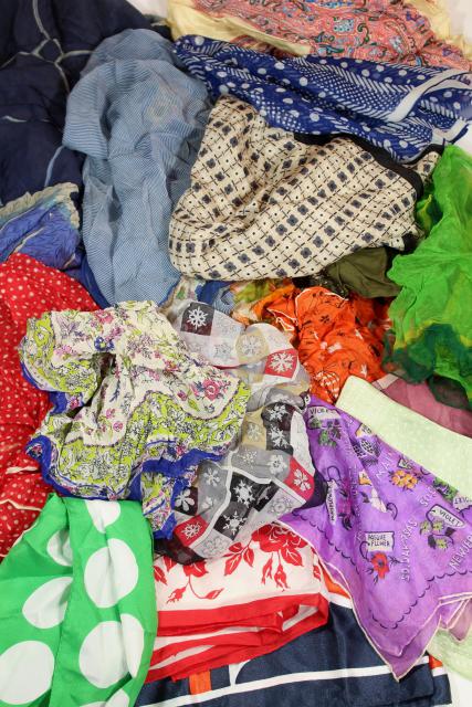 photo of vintage silk scarf lot, 80+ pure silk scarves in all colors to wear or upcycle fabric #15