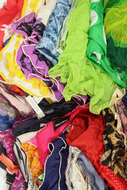 photo of vintage silk scarf lot, 80+ pure silk scarves in all colors to wear or upcycle fabric #16
