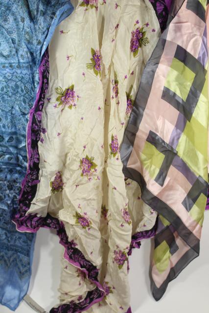 photo of vintage silk scarf lot, 80+ pure silk scarves in all colors to wear or upcycle fabric #20