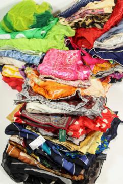 catalog photo of vintage silk scarf lot, 80+ pure silk scarves in all colors to wear or upcycle fabric
