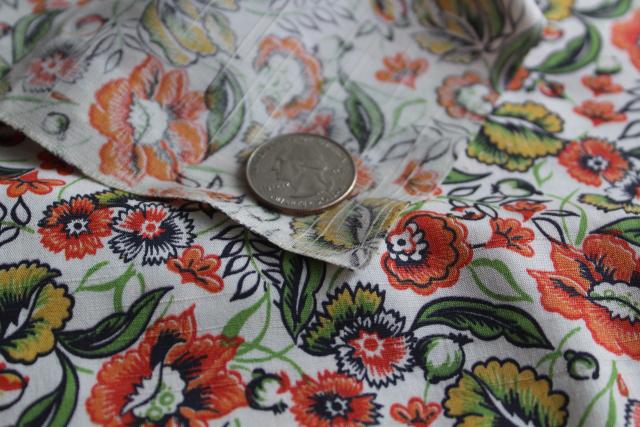 photo of vintage silk shantung fabric with orange / green paisley floral print #2