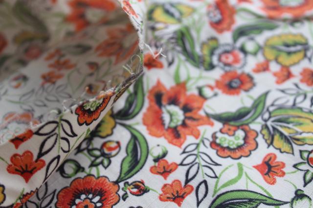 photo of vintage silk shantung fabric with orange / green paisley floral print #4