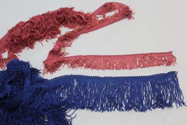 photo of vintage silky rayon fringe lampshade or pillow sewing trim, rose pink & royal blue #1