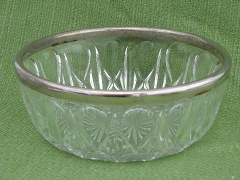 photo of vintage silver band glassware, large & small bowls, drink coasters #2