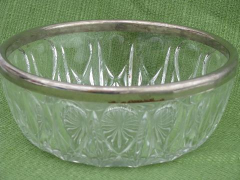 photo of vintage silver band glassware, large & small bowls, drink coasters #4