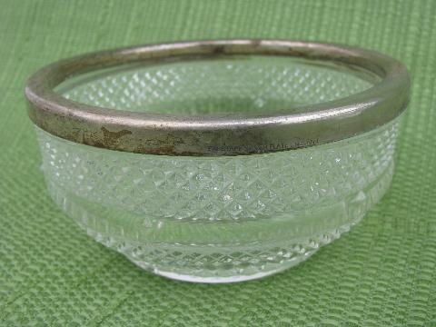 photo of vintage silver band glassware, large & small bowls, drink coasters #5