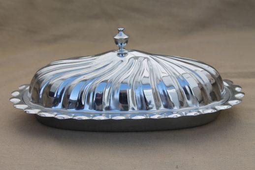 photo of vintage silver chrome tea table serving pieces - sandwich trays, butter dish, tiered plate for cake or scones #15