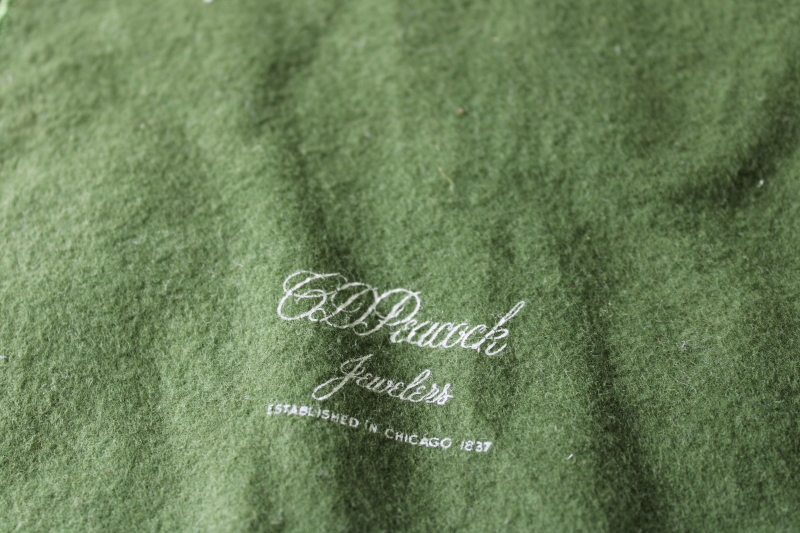 photo of vintage silver cloth storage bags lot, moss green flannel pouches C D Peacock Chicago  #2