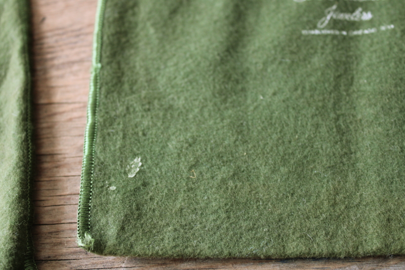 photo of vintage silver cloth storage bags lot, moss green flannel pouches C D Peacock Chicago  #3