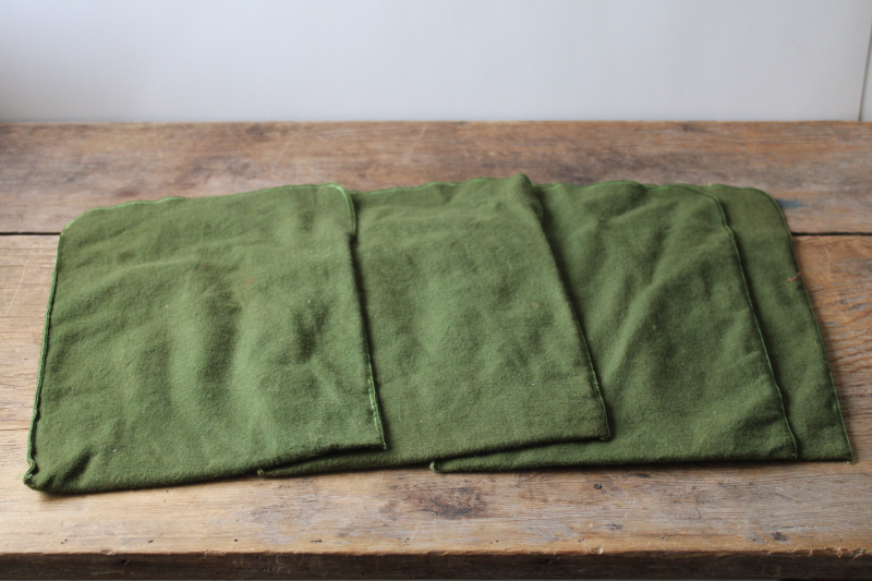 photo of vintage silver cloth storage bags lot, moss green flannel pouches C D Peacock Chicago  #5