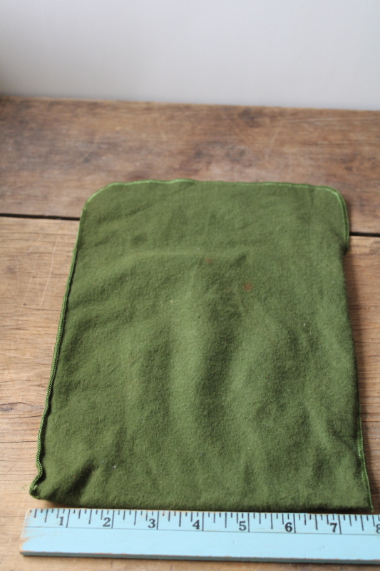 photo of vintage silver cloth storage bags lot, moss green flannel pouches C D Peacock Chicago  #6