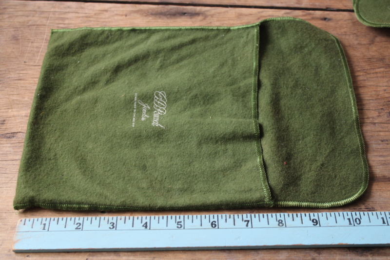 photo of vintage silver cloth storage bags lot, moss green flannel pouches C D Peacock Chicago  #7