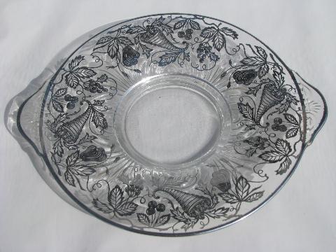 photo of vintage silver deposit overlay glass, large cake plate, footed bowl #2