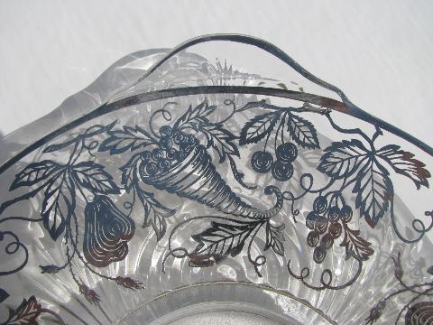 photo of vintage silver deposit overlay glass, large cake plate, footed bowl #3