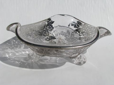 photo of vintage silver deposit overlay glass, large cake plate, footed bowl #4