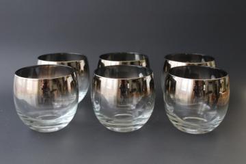 catalog photo of vintage silver fade luster roly poly drinking glasses, mid-century mod bar ware 