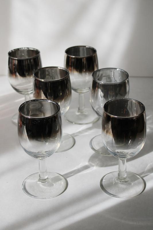 photo of vintage silver fade ombre glass wine glasses, mid-century modern stemware #1