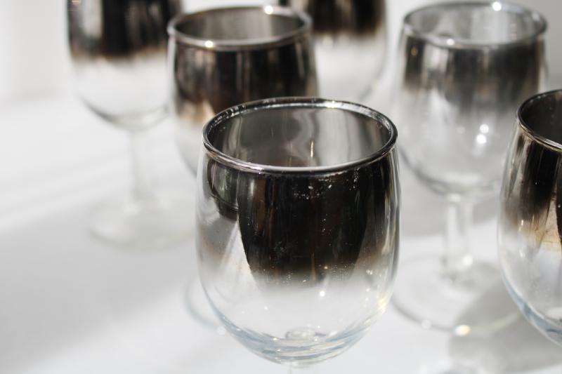 photo of vintage silver fade ombre glass wine glasses, mid-century modern stemware #2