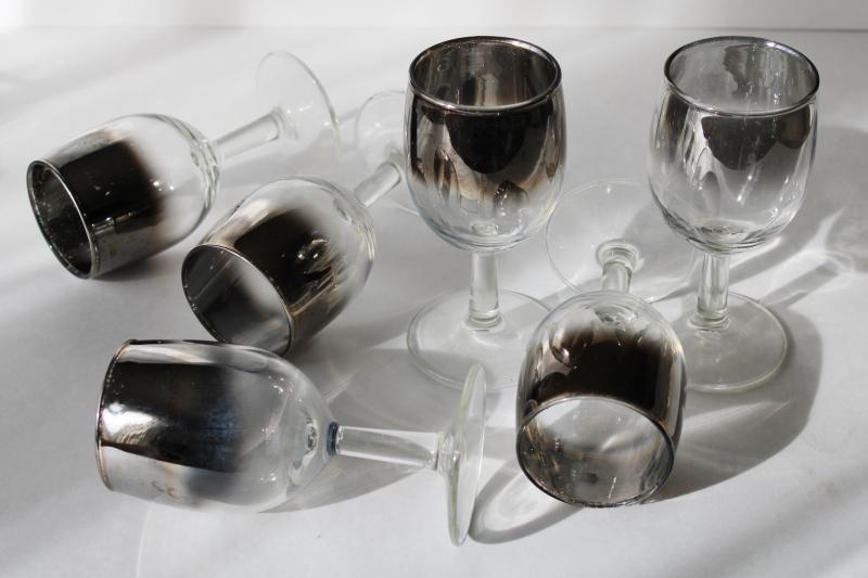 photo of vintage silver fade ombre glass wine glasses, mid-century modern stemware #3
