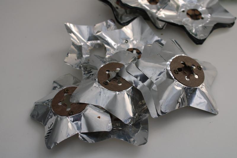 photo of vintage silver foil stars or flowers reflectors for early electric Christmas lights #4