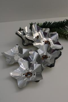 catalog photo of vintage silver foil stars or flowers reflectors for early electric Christmas lights