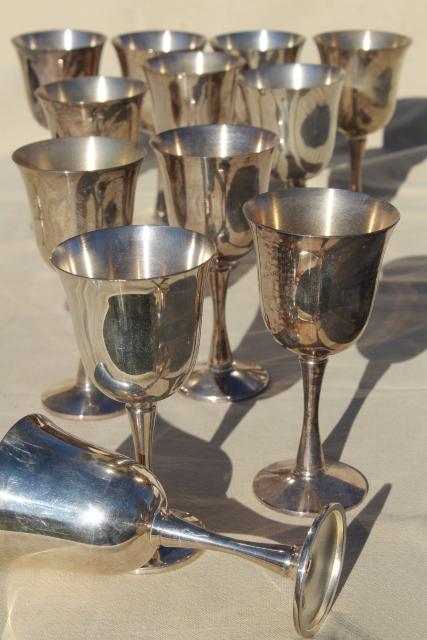 photo of vintage silver goblets set of 12, Salem Portugal silverplate wine glasses #1