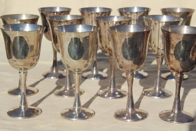 photo of vintage silver goblets set of 12, Salem Portugal silverplate wine glasses #3