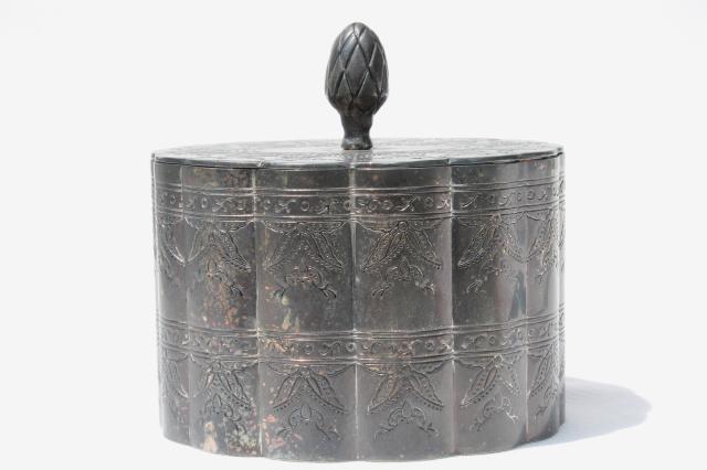 photo of vintage silver jewelry box, antique casket tea caddy shape box lined in velvet #1