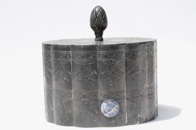 photo of vintage silver jewelry box, antique casket tea caddy shape box lined in velvet #3