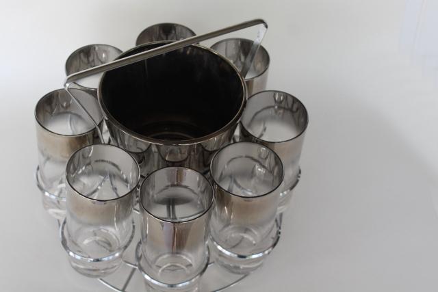 photo of vintage silver ombre color fade drinking glasses, ice bucket cocktail set in caddy #2
