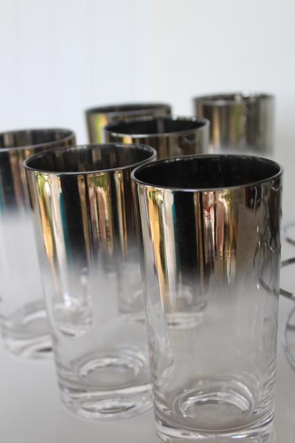 photo of vintage silver ombre color fade drinking glasses, ice bucket cocktail set in caddy #4