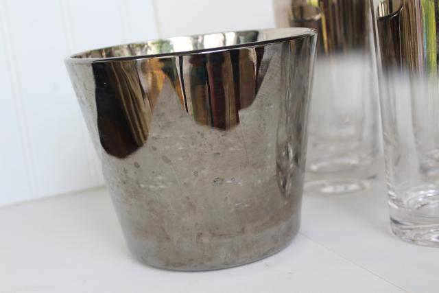 photo of vintage silver ombre color fade drinking glasses, ice bucket cocktail set in caddy #6