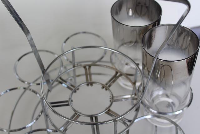 photo of vintage silver ombre color fade drinking glasses, ice bucket cocktail set in caddy #7