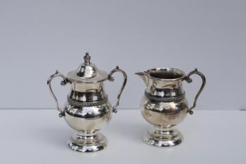 catalog photo of vintage silver on copper cream & sugar set, 20th century antique reproduction Academy silverplate