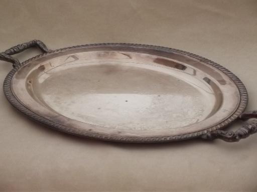 photo of vintage silver oval tray with handles, vanity table or serving tray  #1