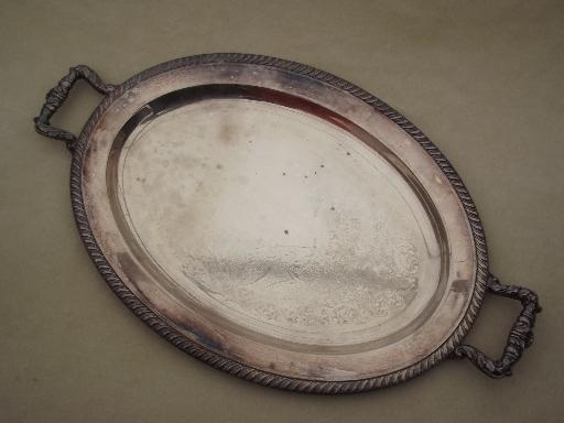 photo of vintage silver oval tray with handles, vanity table or serving tray  #2