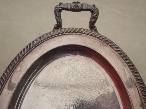 photo of vintage silver oval tray with handles, vanity table or serving tray  #3