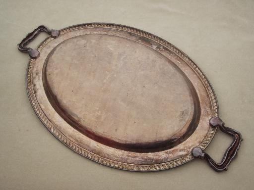 photo of vintage silver oval tray with handles, vanity table or serving tray  #6