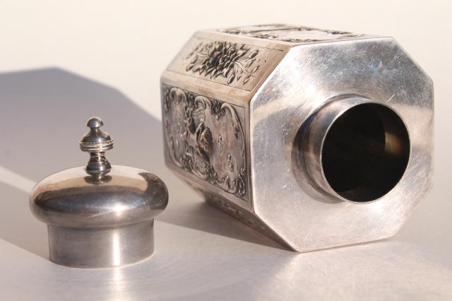 photo of vintage silver over copper tea caddy, onion dome ginger jar canister w/ European hallmarks #7