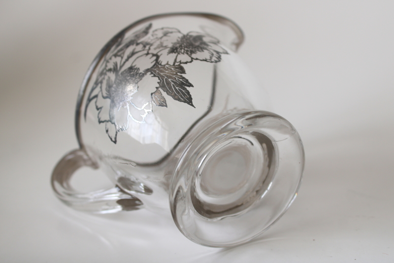 photo of vintage silver overlay glass creamer, cream pitcher w/ poppies floral  #4